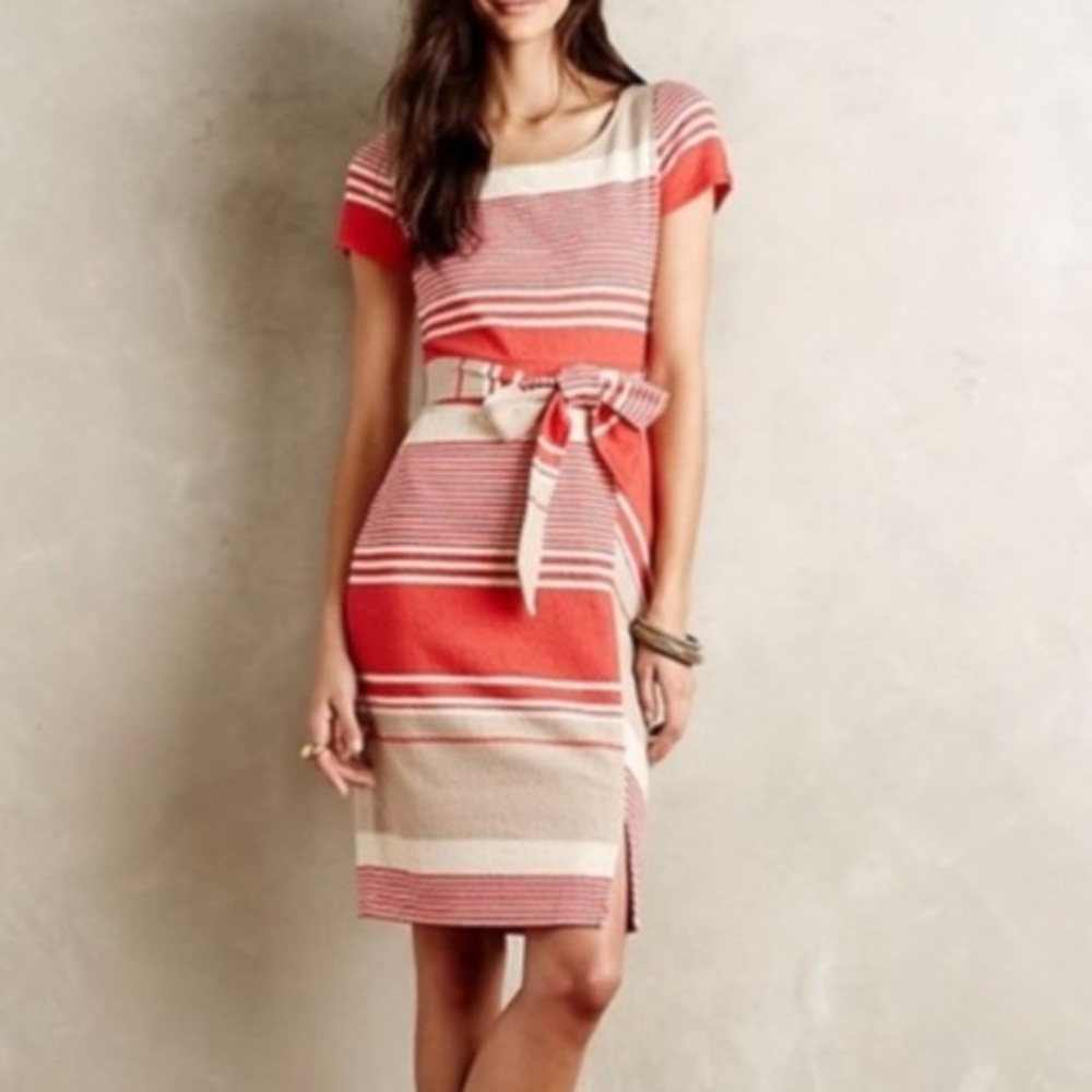 Anthropologie Lilka Orange Striped Dress S